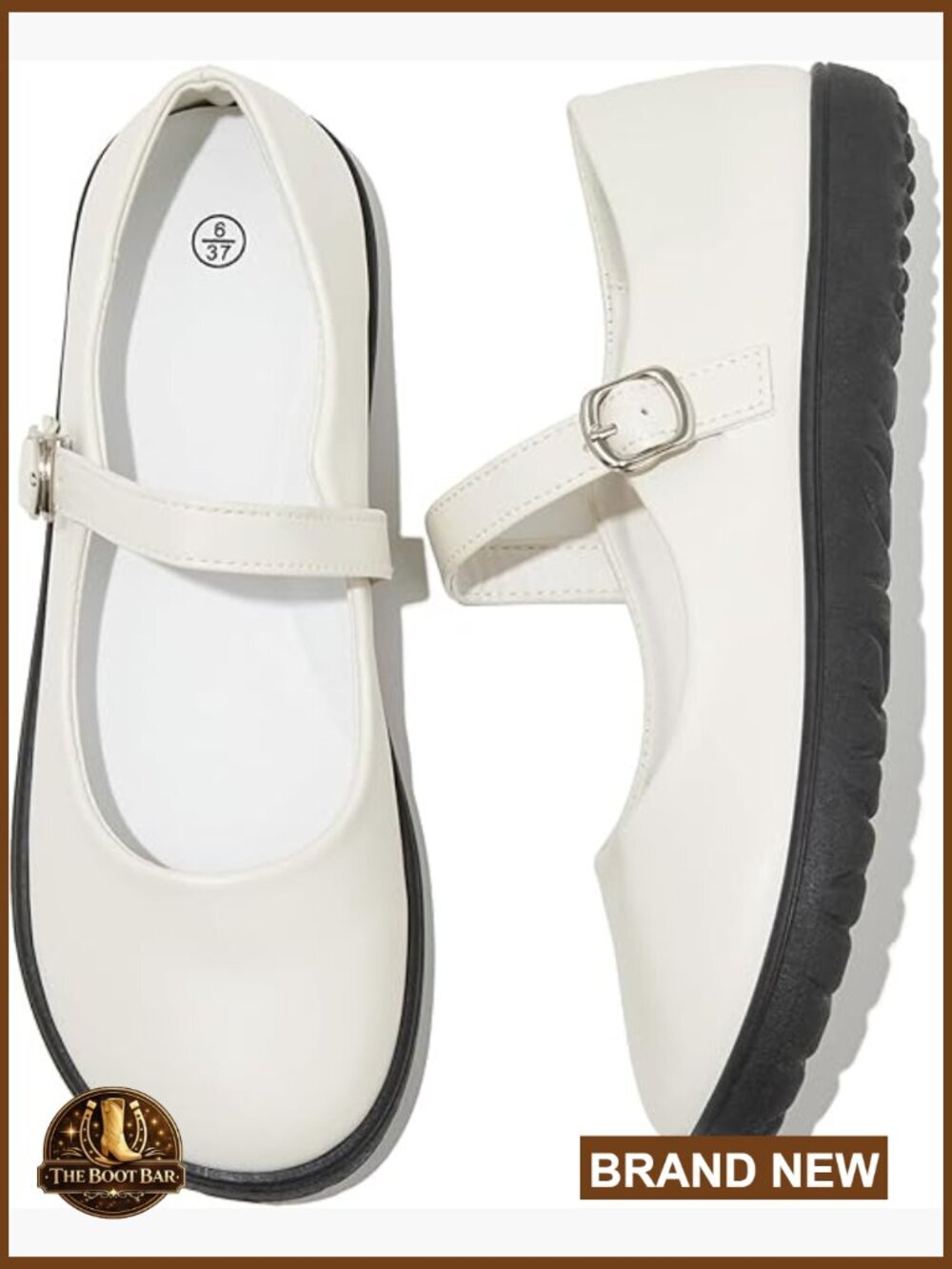 Women's Mary Jane Ballet Flats with Adjustable Strap, Round Toe, PU Leather,